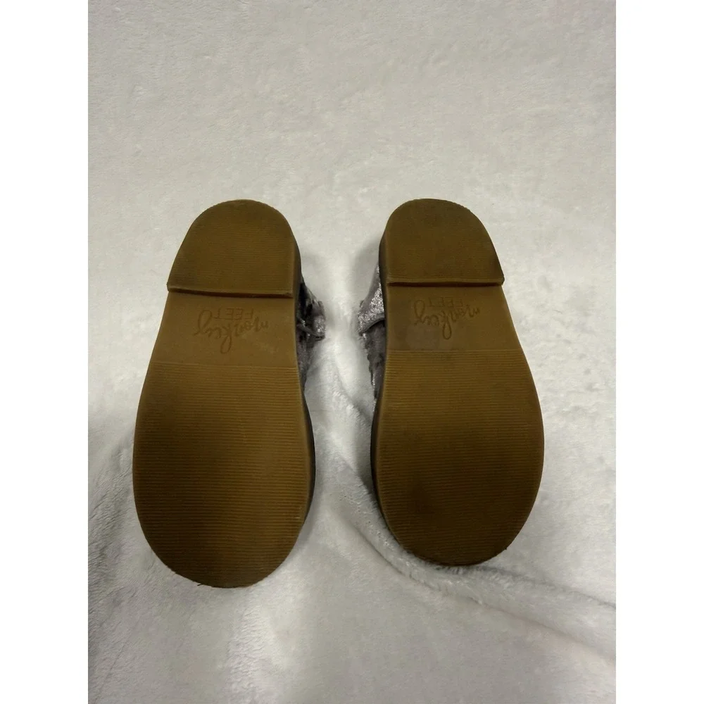 Monkey Feet Baby Girls Silver Velvet T Strap Shoes‎ Size 18-24M Soft Sole